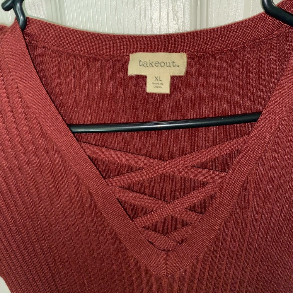 Burnt Orange Ribbed Midi Dress